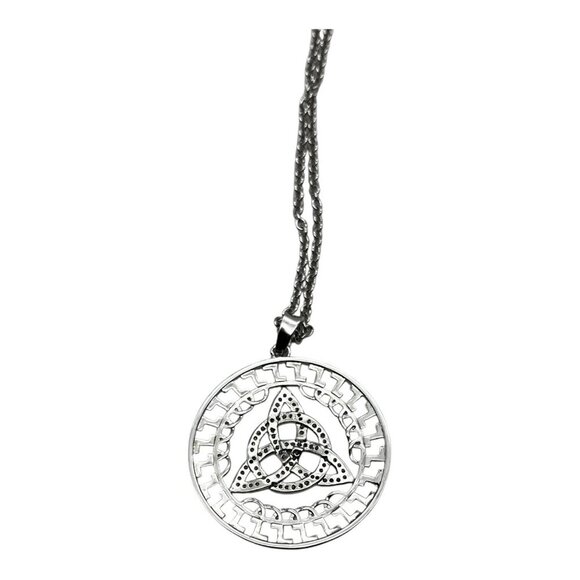 Irish Celtic Trinity Knot Pendant Necklace With Rhinestones On Silver Chain - Picture 9 of 12